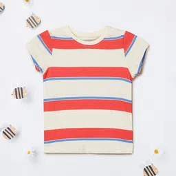 max Girls Striped Round Neck Cotton T-shirt-49