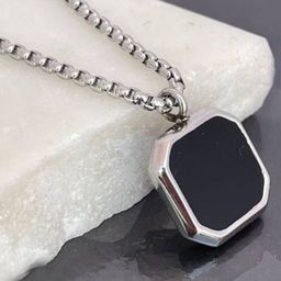 RV Jewels Unisex Stainless Steel Silver-Plated Square Shaped Pendant With Chain-image-66