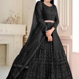 F Plus Fashion Girls Embellished Black Semi-Stitched Lehenga Blouse With Dupatta-image-44