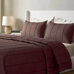 SANSAAR A DDECOR BRAND LIVE CONSCIOUSLY Red Self Design Cotton 3 Piece Bedding Set-10