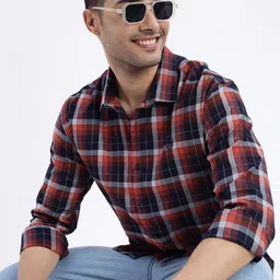 SHOWOFF Men Standard Spread Collar Tartan Checked Cotton Slim Fit Casual Shirt-image-44