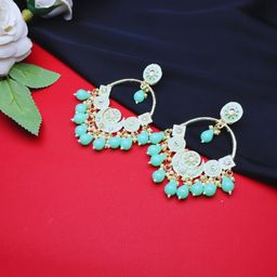 J & C Fashion Arena Gold-Plated Stones Studded & Beaded Circular Shaped Drop Earrings-21