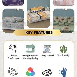 Arrabi 6Pcs Grey & Brown Abstract-Printed Skin-Friendly Superfine Quality Diwan Set image 4