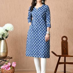 HERE&NOW Women Floral Printed Festive Cotton Straight Kurta-picture-34