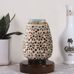 Aura White & Brown Textured Glass Lamp With Wood Base-picture-5