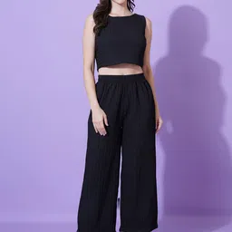 Kushi Flyer Textures Round Neck Top With Trousers Co-Ords-picture-33