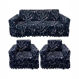 GIFTS ISLAND Black & White Printed Polyester 5 Piece Sofa Cover With Arms-image-71