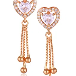 DIVASTRI Gold-Plated Cubic Zirconia Studded Heart Shaped Drop Earrings-17