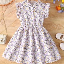 BAESD Girl Floral Print Flutter Sleeves Fit & Flare Dress-62