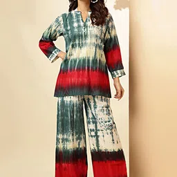 Vbuyz Tie & Dye Mandarin Collar Pure Cotton Top With Palazzo-picture-32