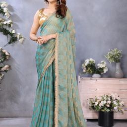 ALAGINI Checked Satin Silk Saree With Lace Border-image-13