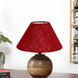 Devansh Maroon Wood Traditional Frusturical Shaped Table Lamp-32