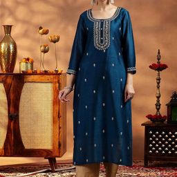 Tulip Eden Floral Embroidered Sequinned Silk Straight Kurta-picture-44