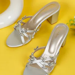 Flat n Heels Women Block Heeled Embellished Open Toe Sandals-14