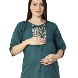 Uzazi Women Keyhole Neck Pure Cotton Maternity Casual Top-image-129