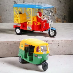 E-Rickshaw With CNG Auto Combo For Kids, Pull Back Toys-image-2