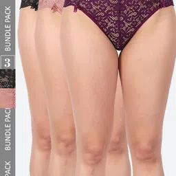 Fleurt Pack Of 3 Assorted Lace Hipster Briefs - HOBFPT3-OS-19-image-46