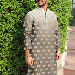 Snowdrip Men Ethnic Motifs Embroidered Halter Neck Thread Work Indie Prints Kurta-30