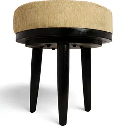 Ikiriya Set of 2 Brown Wooden Round Stools with Mossy Fabric Upholstery image 3