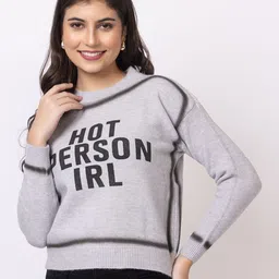 GFO Women Self Design Typography  Woollen Casual Pullover-image-57
