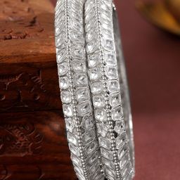 Rubans Set of 2 Silver-Plated & Kundan Studded Bangles-image-76
