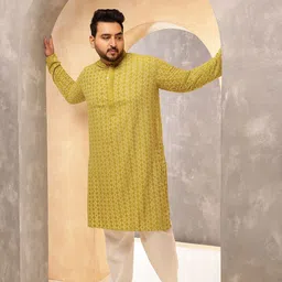 SOJANYA PLUS Men Woven Design Embroidered Festive Cotton Straight Kurtas-57