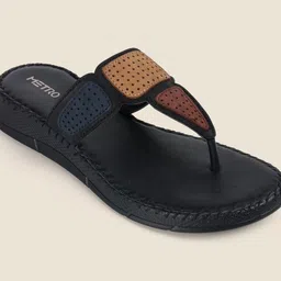 Metro Women Textured T-Strap Flats with Laser Cuts-68