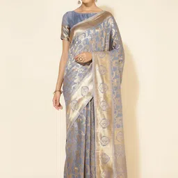 KALINI Woven Design Zari Silk Blend Chanderi Saree-image-70