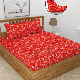 MORADO Red Cartoon Characters Printed Wool 210 TC Queen Bedsheet Set 1.82 m x 1. 98 m-image-80