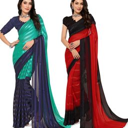Moda Rapido Pack of 2 Striped Satin Saree-image-92