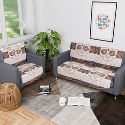Kuber Industries Brown & White 6 Pieces Floral Printed Cotton 3 Seater Sofa Covers-image-37