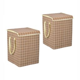 Aura 2Pcs White & Brown Checked Foldable Laundry Bags With Lid 75 L Each-47