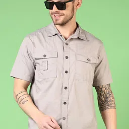 V-Mart Men Cutaway Collar Solid Cotton Casual Shirt-image-98