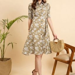 Mast & Harbour Women Floral Printed Slits Fit & Flare Knee Length Dress-image-39