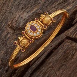Kushal's Fashion Jewellery Ruby Gold-Plated Stones Studded Ethnic Antique Kada Bangle-21