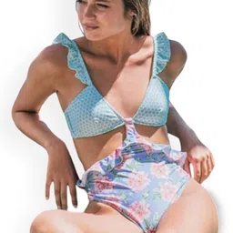 ANGEL CROSHET Printed Ruffle Cutout Monokini Bodysuit-image-87