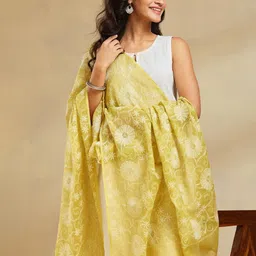 Fabindia Floral Embroidered Cotton Silk Dupatta With Chikankari-picture-15