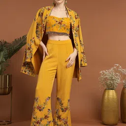 RIRASA Embroidered Square Neck Blouse & Trousers With Jacket Co-Ords-picture-25