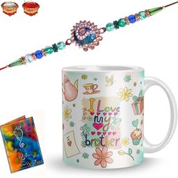Designer Rakshabandhan Gift for Brother-R-124-RR Gold Finish Rakhi, Mug, Greeting Card, Chawal Roli Pack Set-image-13