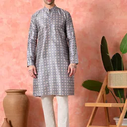 7 GEN Floral Printed Sequinned Mandarin Collar Pure Silk Straight Kurta-picture-8