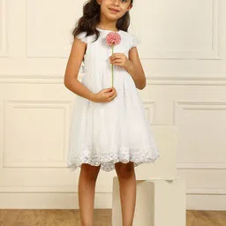Miyo Girls Floral Self Design Flutter Sleeve Fit & Flare Dress-picture-39