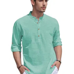 APEKTRA Slim Fit Band Collar Full Sleeves Short Kurta-image-90