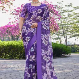 HERE&NOW Women Floral Printed Pure Georgette Saree-picture-48