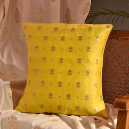 JAYPORE Yellow And Pink Floral Silk Square Cushion Cover-15