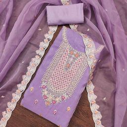 KALINI Embroidered Silk Chiffon Unstitched Dress Material-image-46