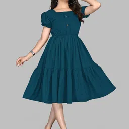 Jash Creation Applique Crepe Fit & Flare Dress-image-22