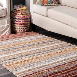 CARPETIFY Red Striped Anti-Skid Shaggy Carpet-1