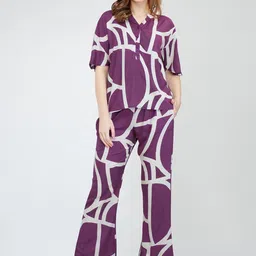 Zeyo Printed Mandarin Collar Neck Short Sleeves Top With Trouser-picture-18