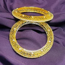 LA FILLE D'OR Set Of 2 Gold-Plated American Diamond Studded Bangles-image-65