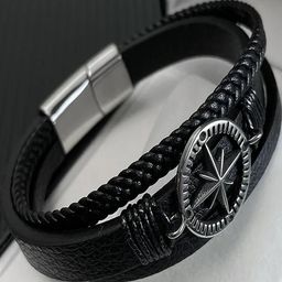 Jewelgenics Men Black Leather Bracelet-image-89